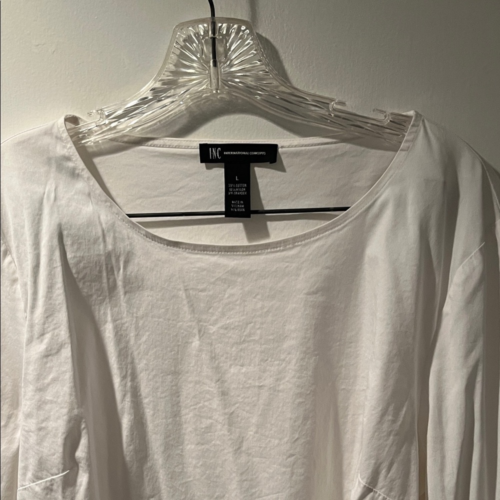 INC International Concepts Classic White Puffy Long Sleeve Top